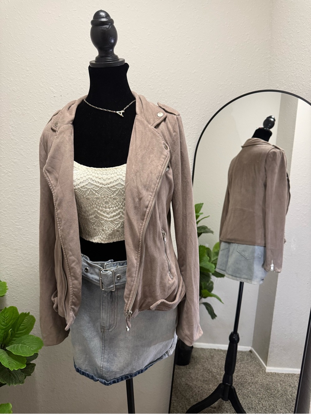 Pixley Taupe Suede Moto Jacket